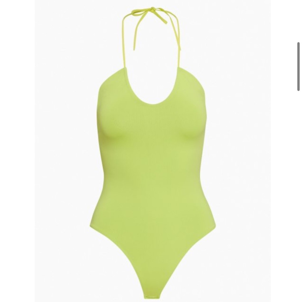 Aritzia Banting Contour Criss Cross Bodysuit, Jackfruit Green Color